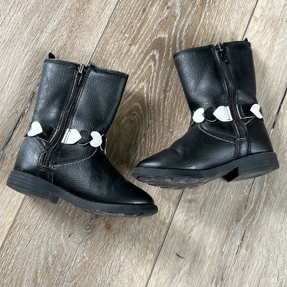 Carter’s Girl’s Faux Leather Black Boots with Heart Detail